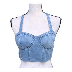 B.O.G. C. Jeans Ladies Denim Blue Adjustable‎ Spaghetti Strap Crop Tank T…